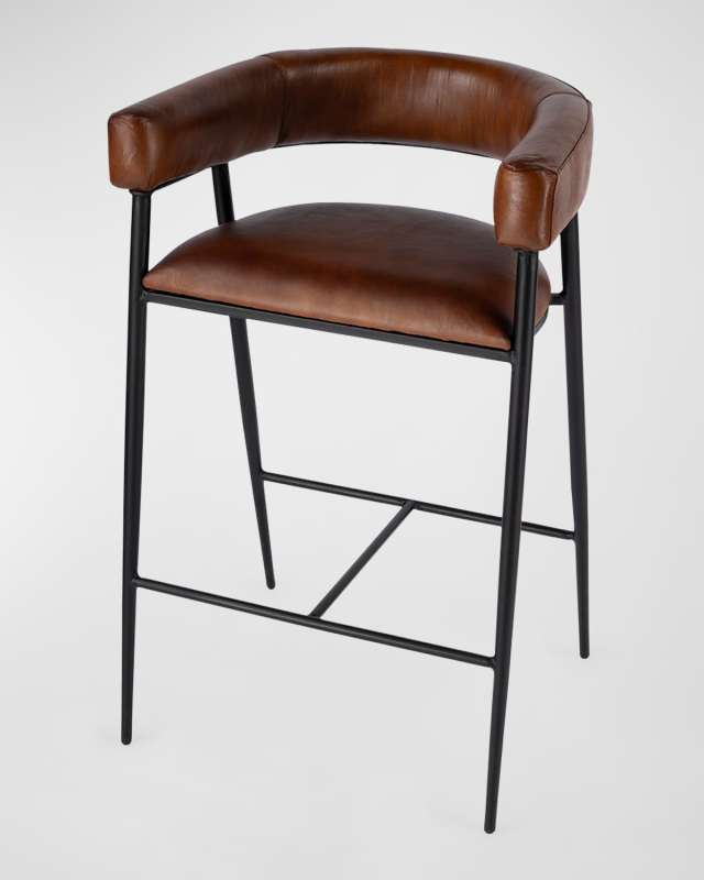 Oliver Leather Bar Stool, 28.5"